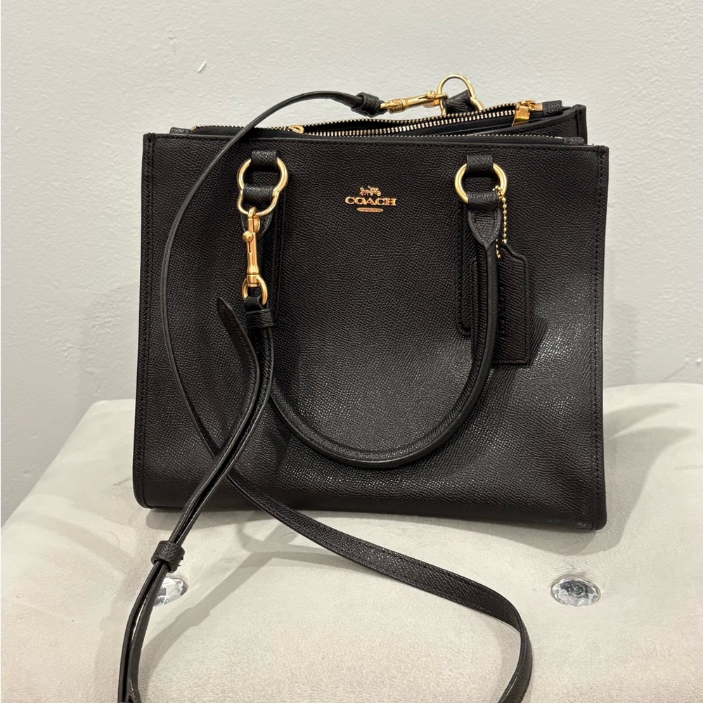 Coach Black Satchel with Gold Accents